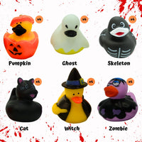 4E's Novelty 24 pack Halloween rubber ducks in pumpkin, cat, zombie, witch, skeleton and ghost desig - view 6