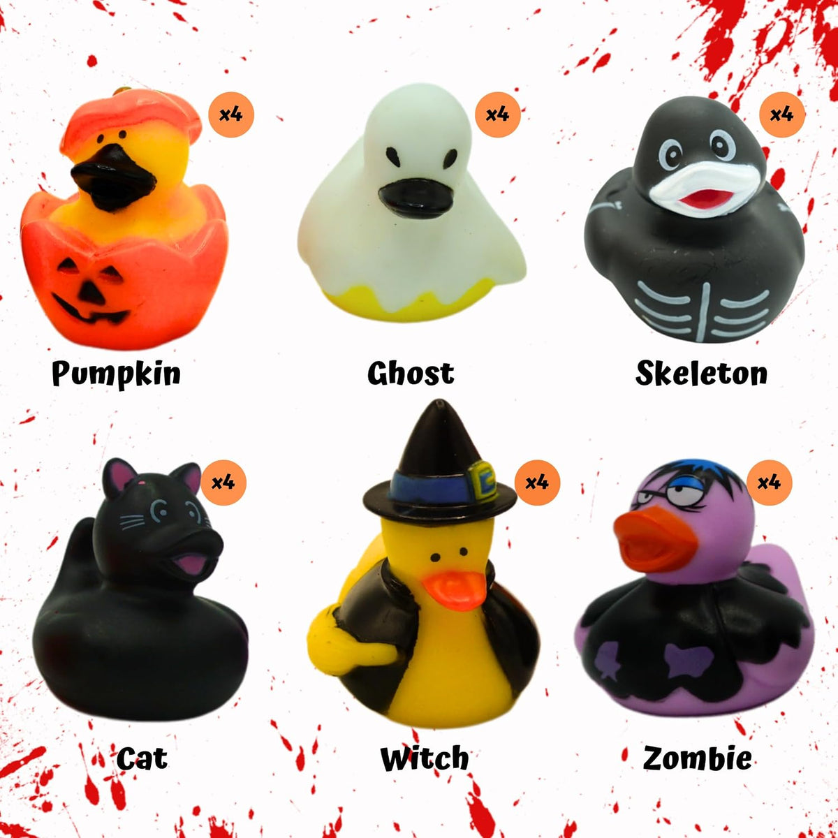 4E's Novelty 24 pack Halloween rubber ducks in pumpkin, cat, zombie, witch, skeleton and ghost desig - view 6