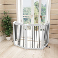 Freestanding Pet Gate - Foldable Wooden Dog Gate, 80 Inch Wide, 4 Panels, White