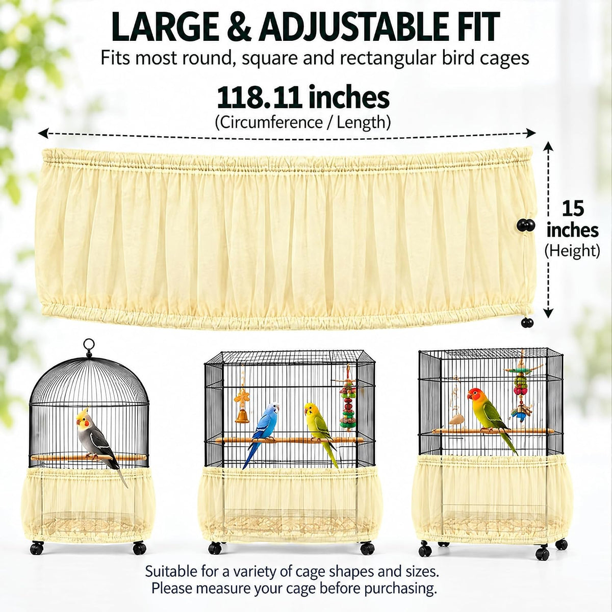 Bird Cage Net Cover Seed Catcher - Yellow / 118 x 15 Inch/ 300 x 37 cm - image 2