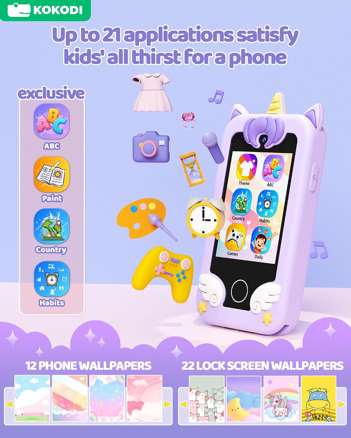 KOKODI Kids Smart Phone Toys - Purple - image 3