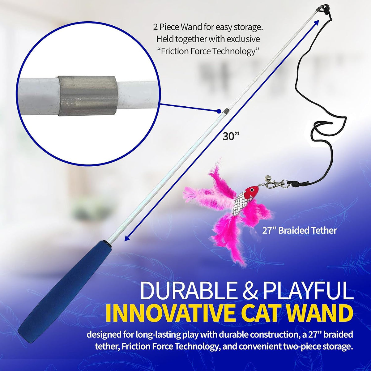 Pet Fit For Life Cat Feather Interactive Wand Toy Set - Wand + 2 Feathery Fish - image 3