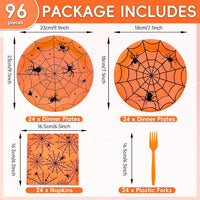 Gistome 96-piece Halloween spider web tableware set with plates, napkins and forks - view 16