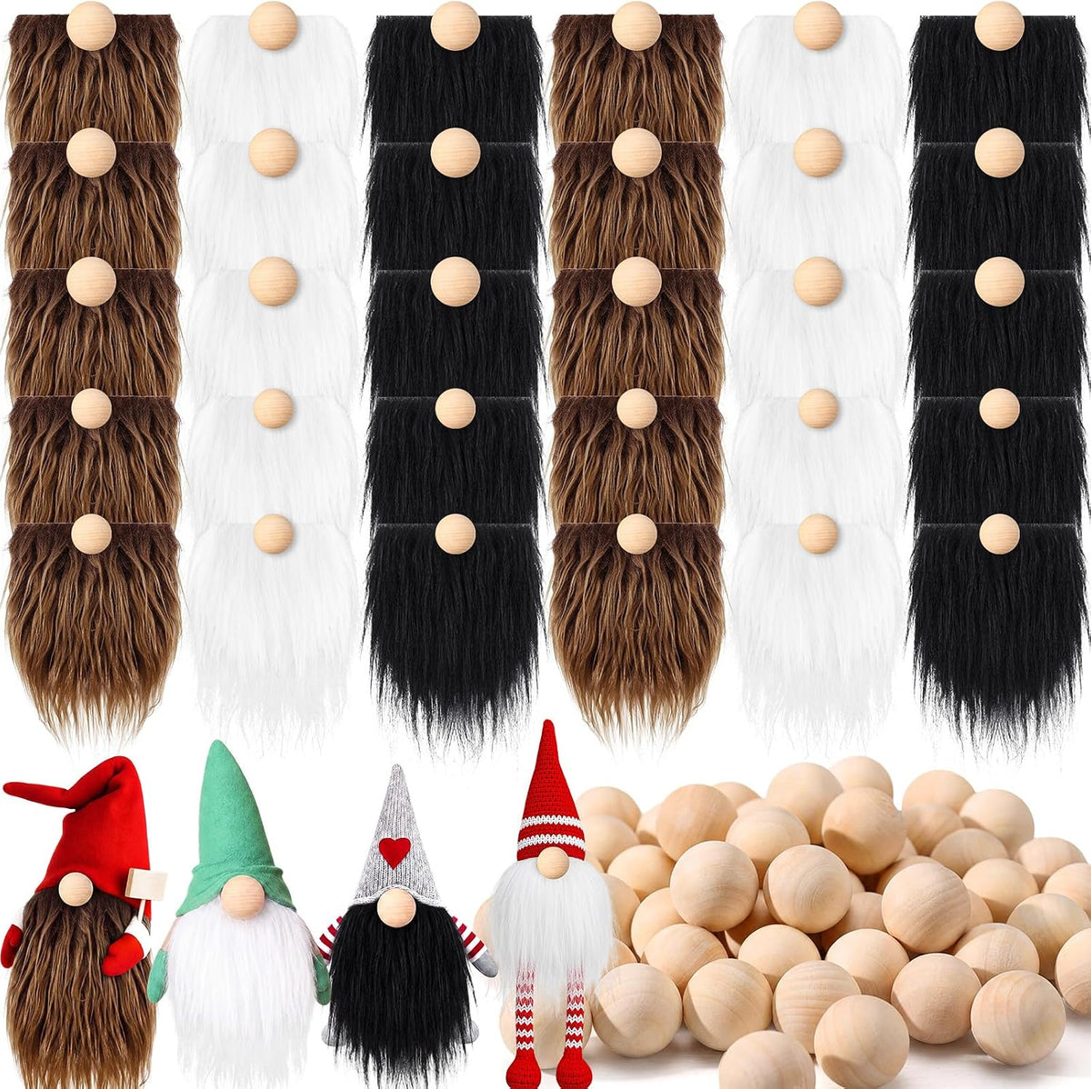 Tudomro 45 Pcs Halloween Gnome Beards for Crafting DIY Gnome Beard - White, Black, Dark Brown / 90