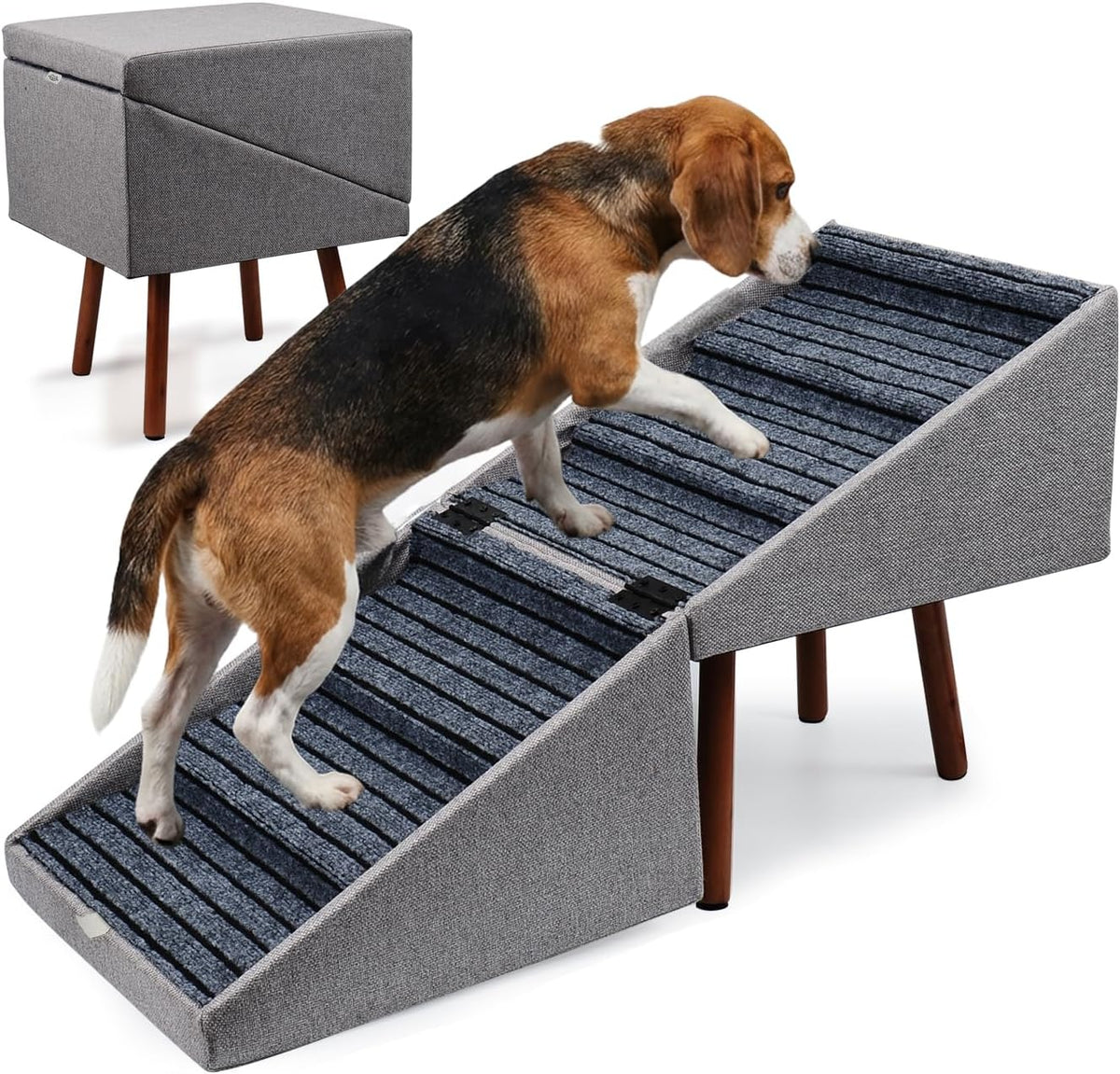 XXL 2-in-1 Ottoman Dog Stairs for Large Dogs - Gray H 21.6"