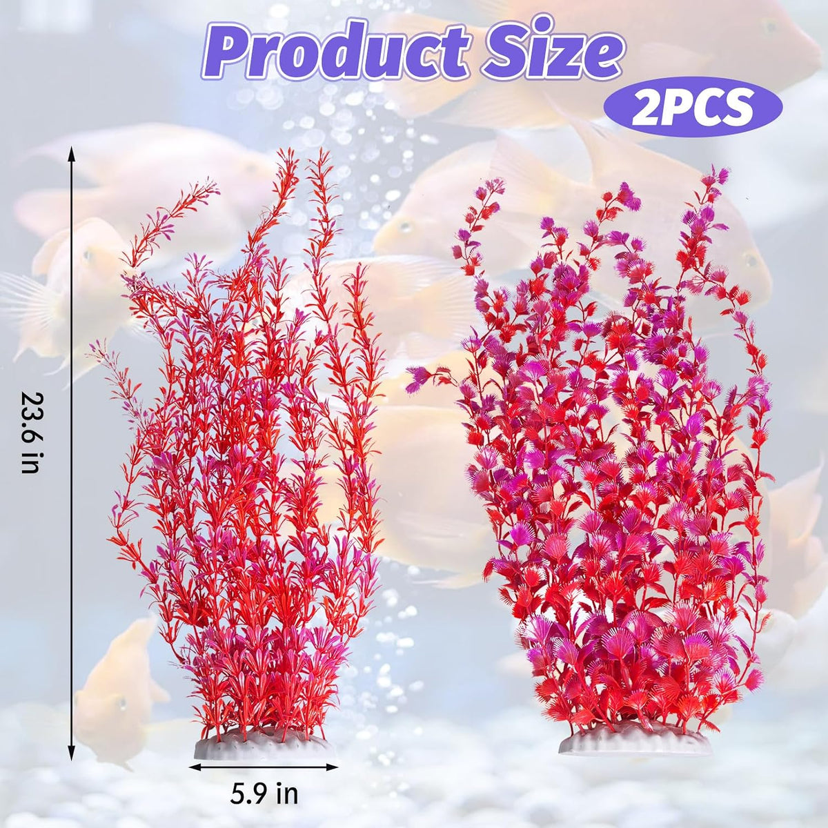 23" Tall Aquarium Plastic Plants - Red - image 2