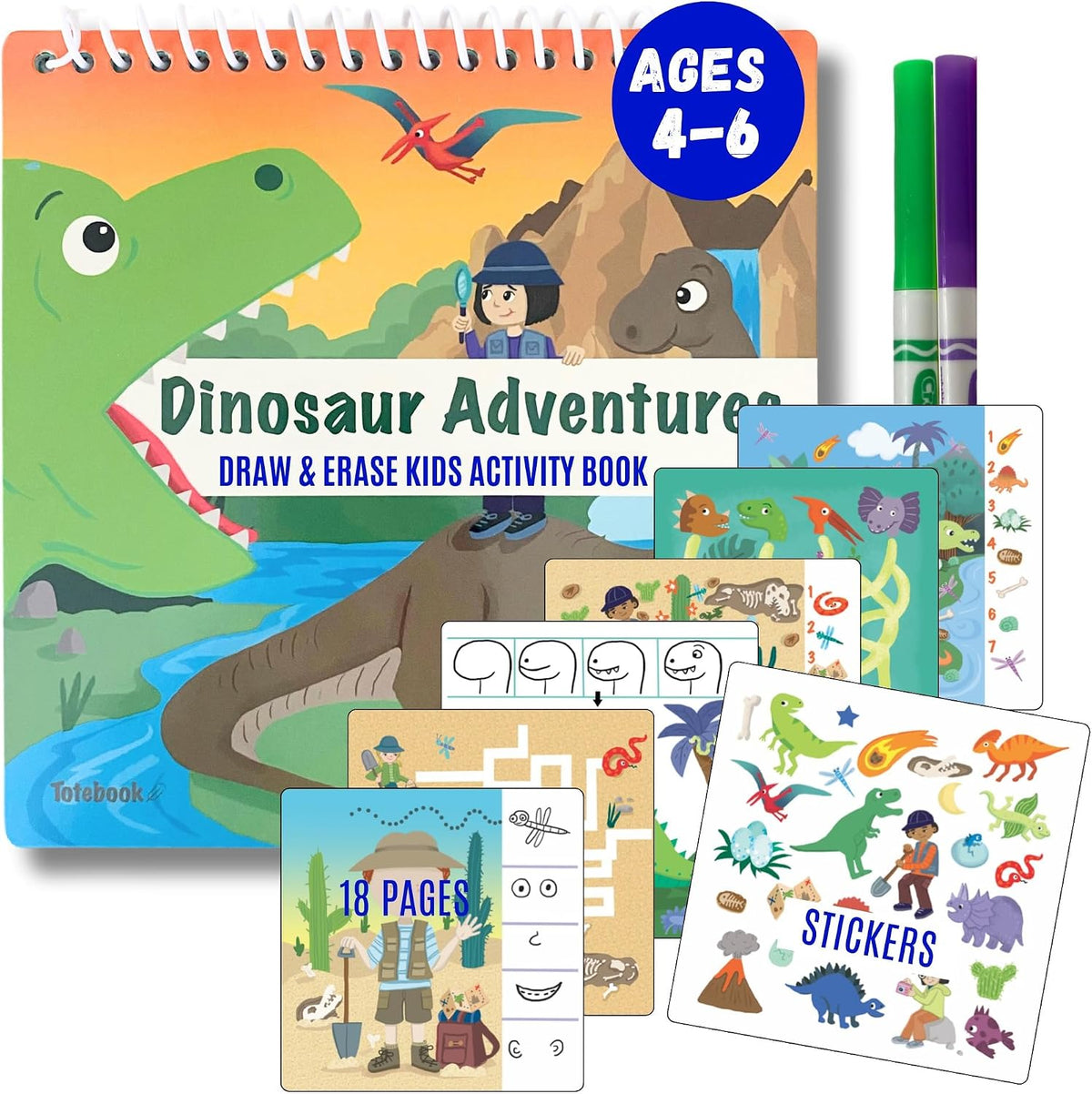 Totebook kids travel activity kit with tethered dry erase markers and ocean theme activity book - view 3