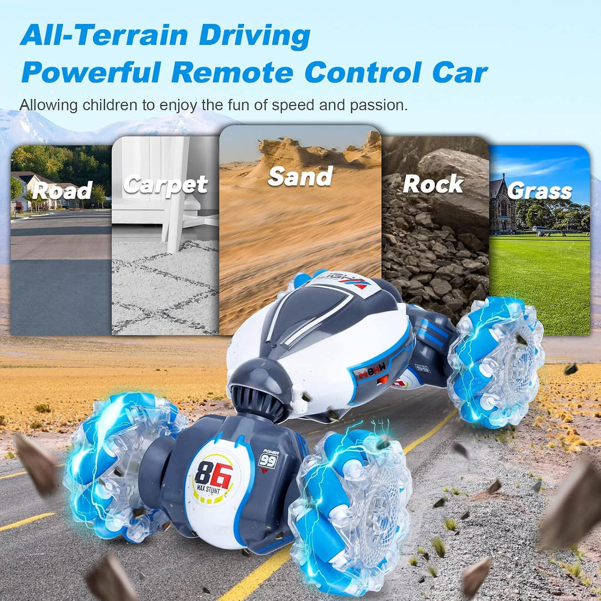 Fosgoit Gesture Sensing RC Stunt Car - Blue-white - image 4