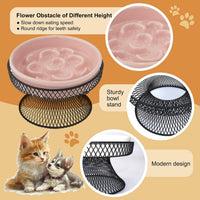 Raised Ceramic Cat Slow Feeder Bowl - Pink - image 3