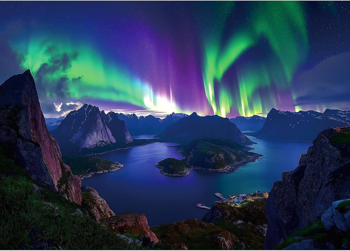 Blueforest Puzzles for Adults 500 Pieces - Northern Lights Mountain Lake / 27.5" x 19.7"