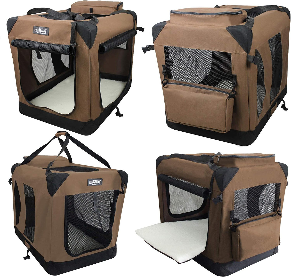 EliteField 3-Door Soft Dog Crate with Bed & Carrying Bag – Essentials for Dogs - Brown / 36.0"L x 24.0"W x 28.0"H - image 3
