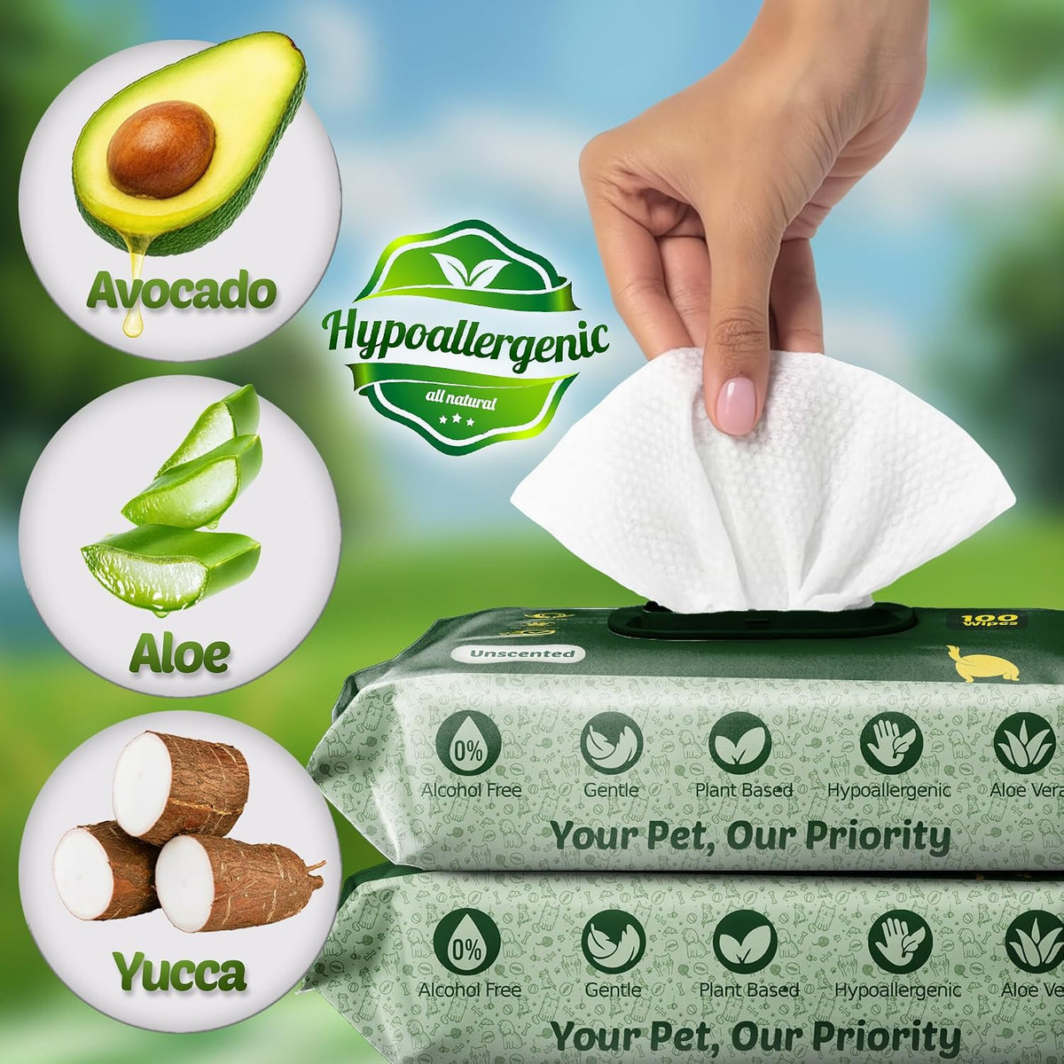 Pet Wipes for Dogs & Cats, Paws, Ears & Butt Cleaning - Unscented / 400 - image 2