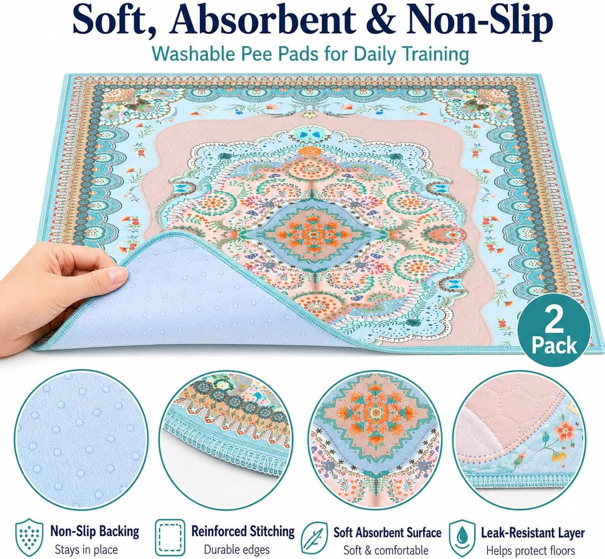 Aitmexcn Washable Pee Pads for Dogs, 24''x36'' - Blue / 36*36''-2pcs - image 3