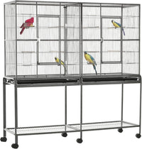PawHut 65" Double Rolling Metal Bird Cage with Divider