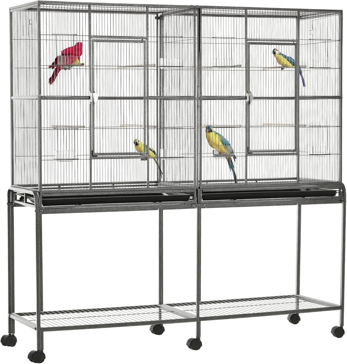 PawHut 65" Double Rolling Metal Bird Cage with Divider