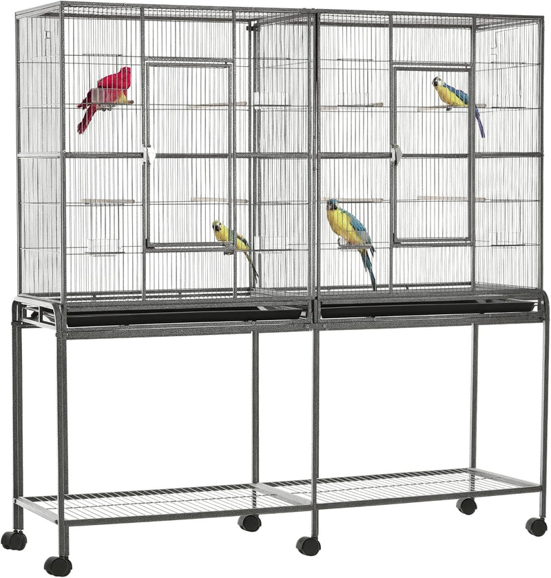 PawHut 65" Double Rolling Metal Bird Cage with Divider