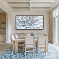Abstract Flower Large Wall Art White Silver Floral Pictures Wall Decor Neutral Canvas Print Painting Artwork for Bathroom Living Room Bedroom 60L" x 30W"