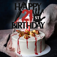 Black glitter Killer Happy 13th Birthday cake topper for a horror Halloween party - view 14