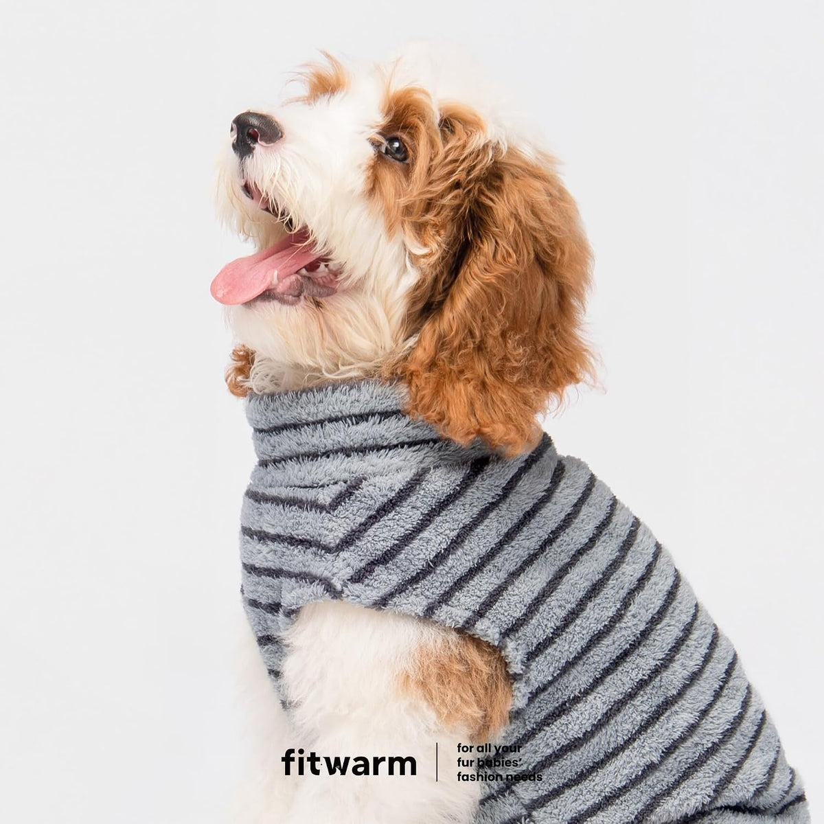Fitwarm 2 Pack Striped Fleece Dog Sweater - Medium / Blue-Grey - image 3