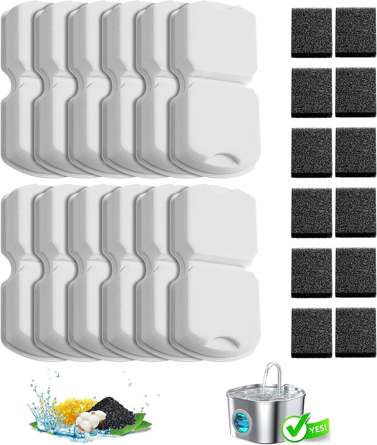 Cat Water Fountain Filter: 12PCS Replacement Filter of 12 Filters - 12 Filters + 12 Sponges