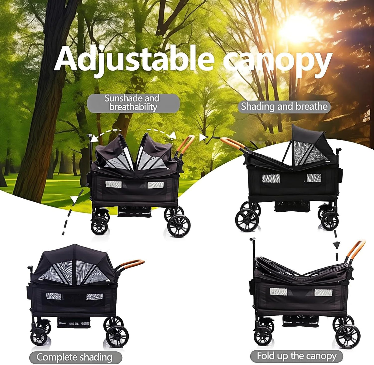 MRZLB Luxury Wagon Stroller for 2 Kids & Cargo-Lightweight Travel - Black - image 3