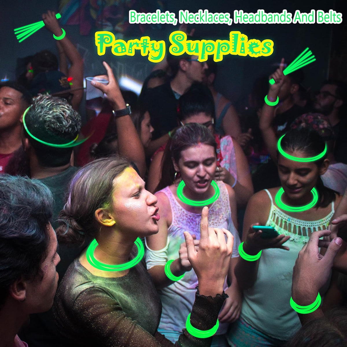 ILHSTY 100 pack green 8 inch glow sticks with connectors for necklaces - view 9