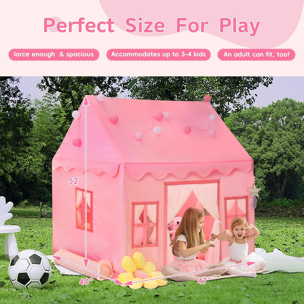 Large Kids Tent Playhouse Base Fabric with Star Lights - Pink - image 2