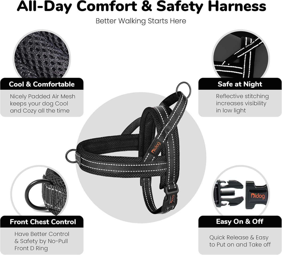 Didog No Pull Dog Harness for Large Dogs, Breathable Mesh Padded - Black / L: Chest 27-33", Fit 50-80 lbs - image 4