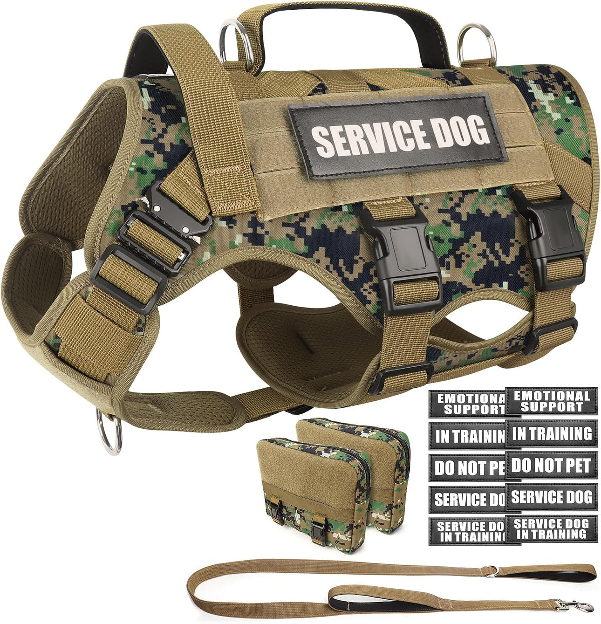 WINSEE Tactical Dog Harness with Dog Leash - Large / Camo Forest