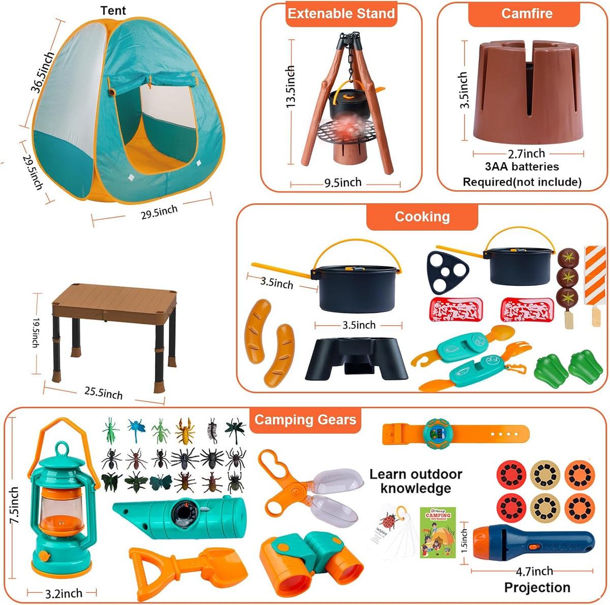 Qtioucp Kids Camping Set 50pcs with Tent & Space Projector Flashlight - Kids camping set with table - image 3