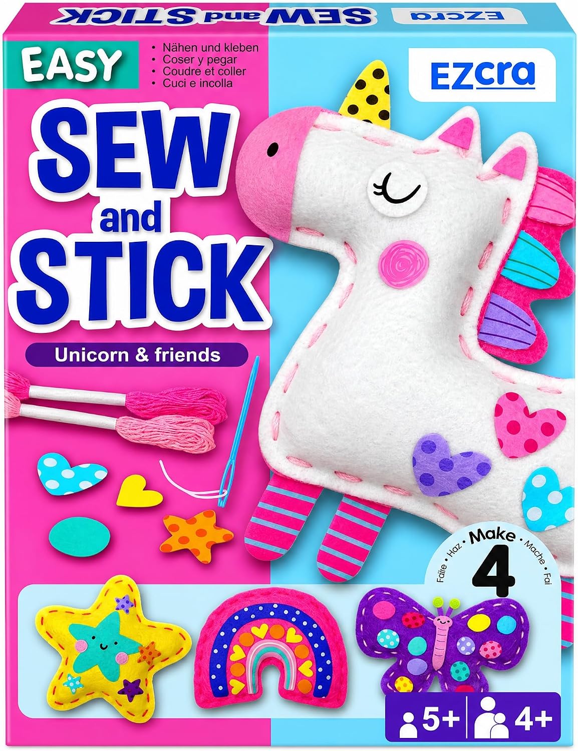 EZCRA Unicorn Sewing Kit for Kids Ages 4-8, 4 Beginner Projects - Unicorn 4-in-1