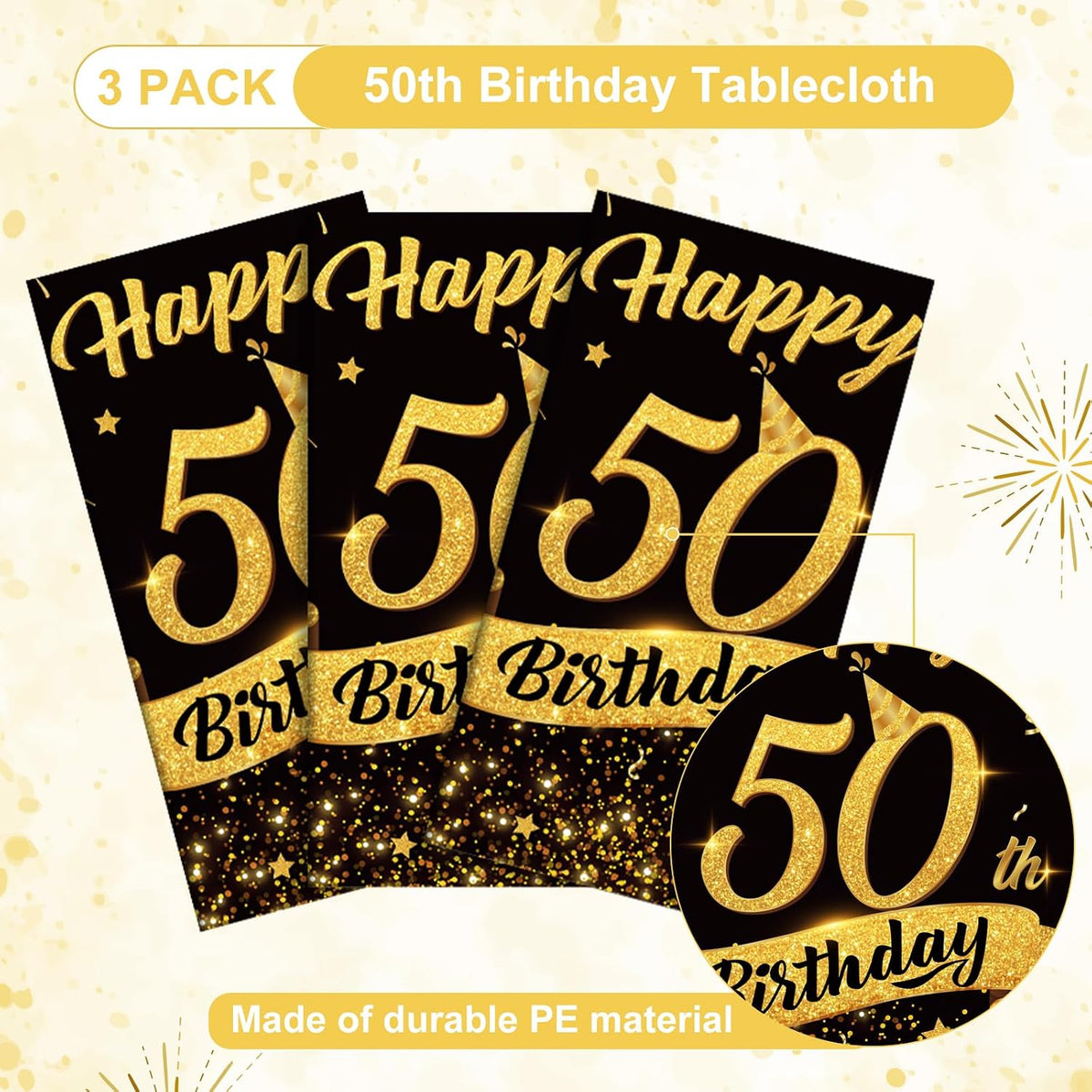 3 Pack Plastic Birthday Tablecloth - 50th Birthday - image 4