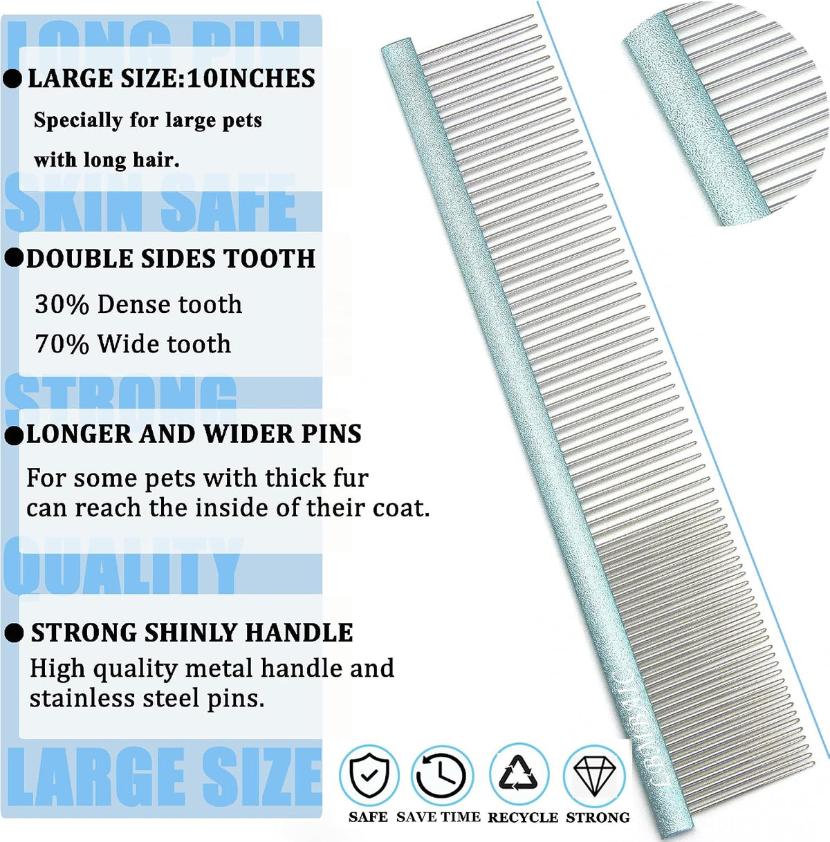 Metal Dog Grooming Combs Shedding Tangles, Knots, Mats. - Large / blue - image 4