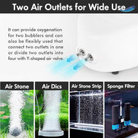 Orlushy Silent Aquarium Air Pump, Dual Outlet Adjustable Oxygen Aerator with 2 Air Stones Airline Tubing Check Valves for up to 600 Gallon Fish Tank, Hydroponic Bucket System, Bedroom Bubble Wall