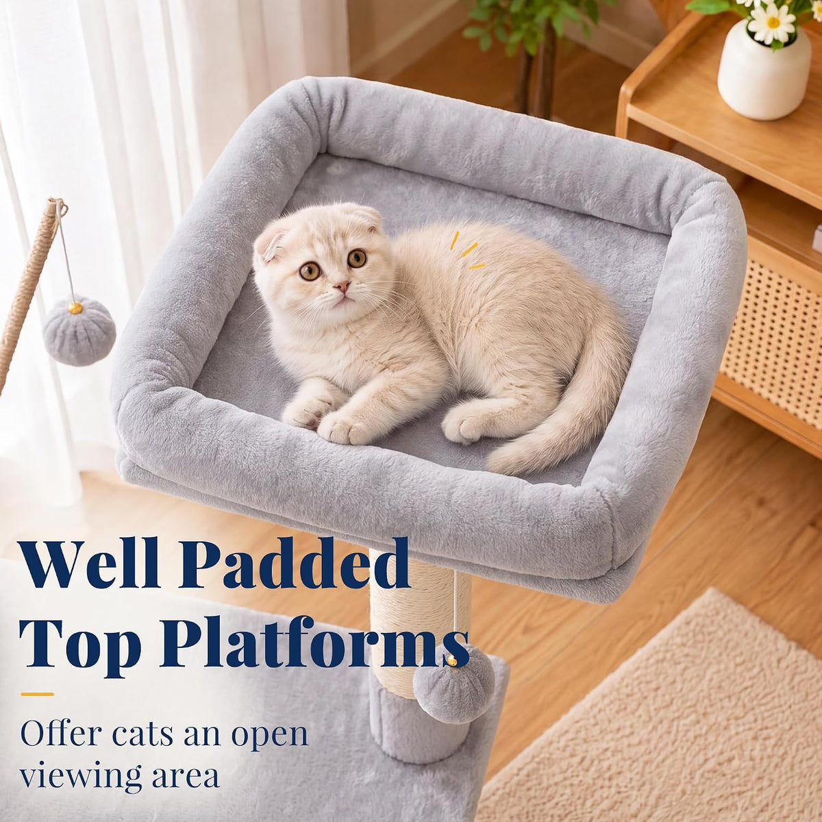 Hey-brother Cat Tree Tower with Padded Platform Bed, Hammock - 53 Inch / Light Gray - image 4