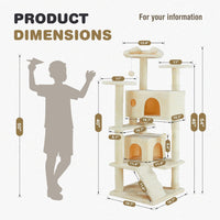 54 Inch Cat Tree Tower with Sisal Scratching Posts, Multi-Level – Essentials for Cats - Cream / 54"×19.7"×19.7" - image 3