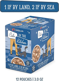 Weruva Cats in The Kitchen, 1 if by Land, 2 if by Sea with Tuna, Beef & Salmon in Gravy Cat Food, 3oz Pouch (Pack of 12)