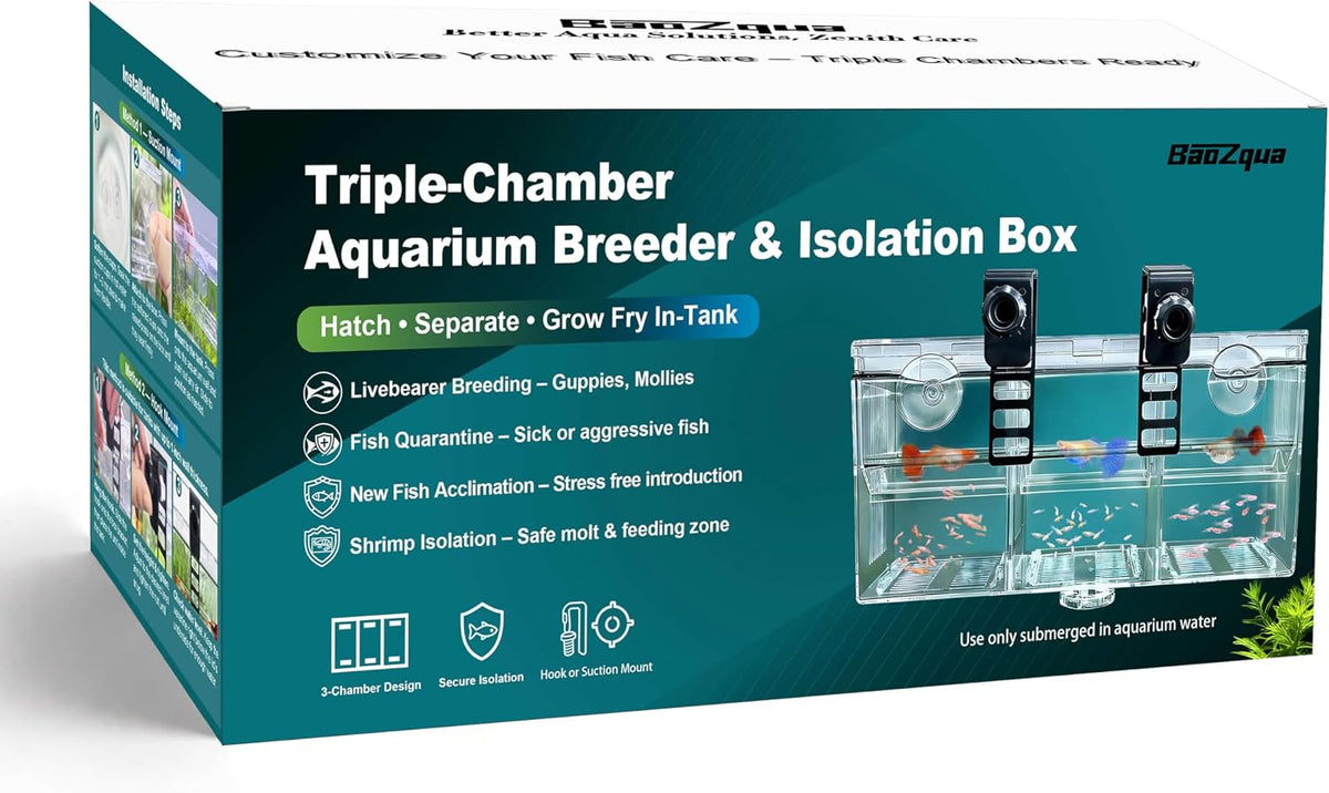 Triple-Chamber Fish Breeder Box for Fish Tank, Guppy Fry Nursery – Essentials for Fish - Triple-Chamber (10.23*3.62*4.33 IN) - image 2