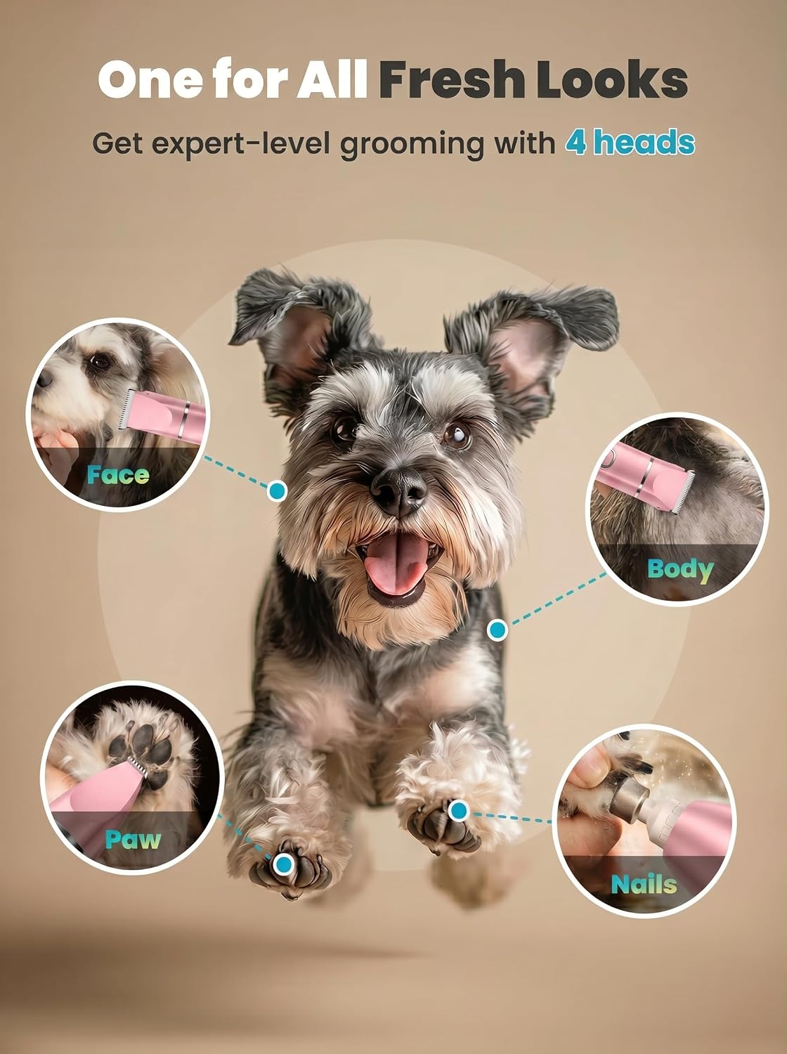 oneisall 4 in 1 Dog Grooming Kit with LCD Display – Essentials for Dogs - Pink - image 2