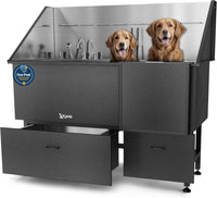 Professional Dog Washing Station 304 Stainless Steel Pets Grooming Tub – Essentials for Dogs - Black, Right Ramp, 2 Drawer / 61 Inches