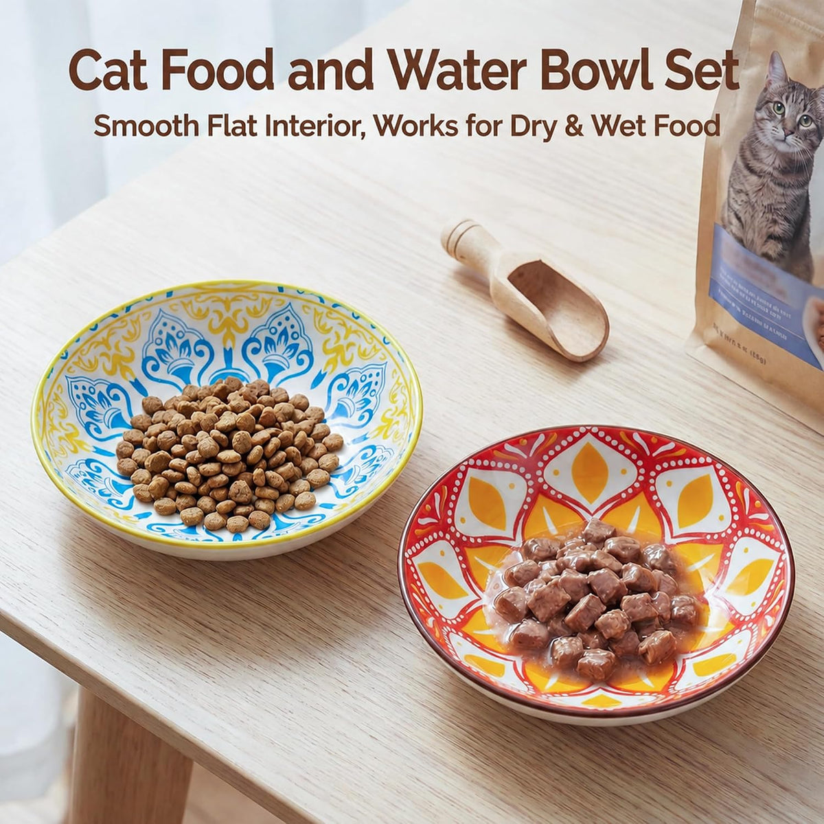 Ceramic Cat Food Bowls 6 Pack - Floral 1 - No Pads - image 4