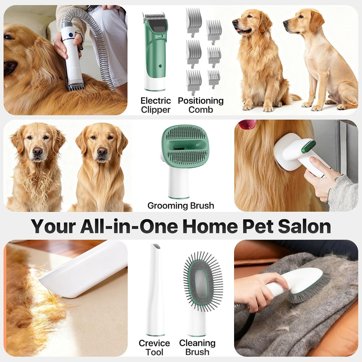 Buenkee Dog Grooming Vacuum Kit, 15000Pa Clipper, Shedding Brush - Green - image 3