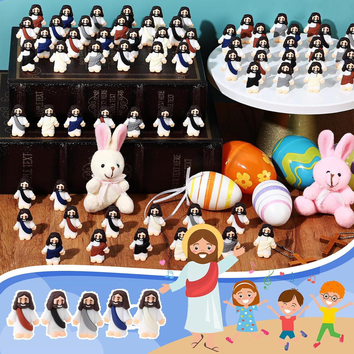 Bememo 50 pack little Jesus figurines in red, blue, purple, yellow and cyan - view 11