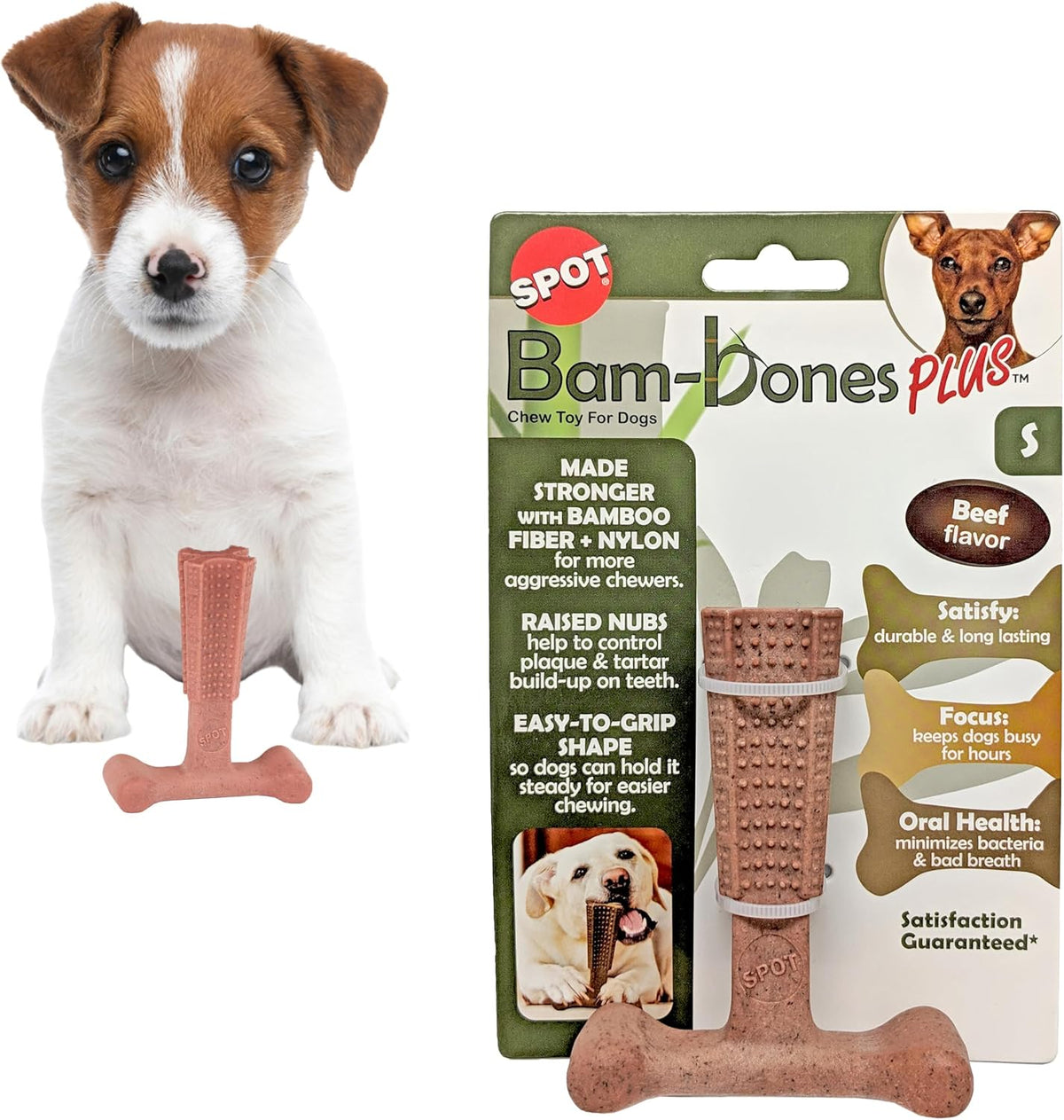 SPOT Bam-Bones Plus T-Bone Dog Chew - Beef / Small