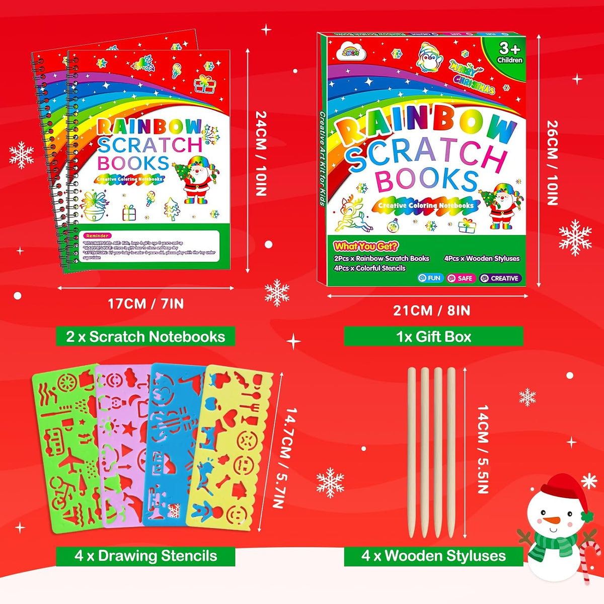 ZMLM Scratch Paper Art Craft: 2 Pack Rainbow Scratch Set for 3 4 5 6 - Christmas - image 4