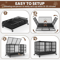 LEVELEVE 48 Inch Heavy Duty Indestructible Dog Crates for Large Dogs，Escape Proof Dog Cage Large Dogs with Lockable Wheels，Dog Kennel Furniture Indoor&Outside