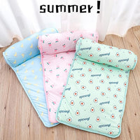 PUMYPOREITY Cooling Dog Bed, Pet Cooling Mat with Pillow, Ice Silk Cooling Dog Blanket, Self Cooling Pad for Cat,Dog, Washable Summer Pet Mat for Kennel, Crates, Sofa, Floor, Green, S