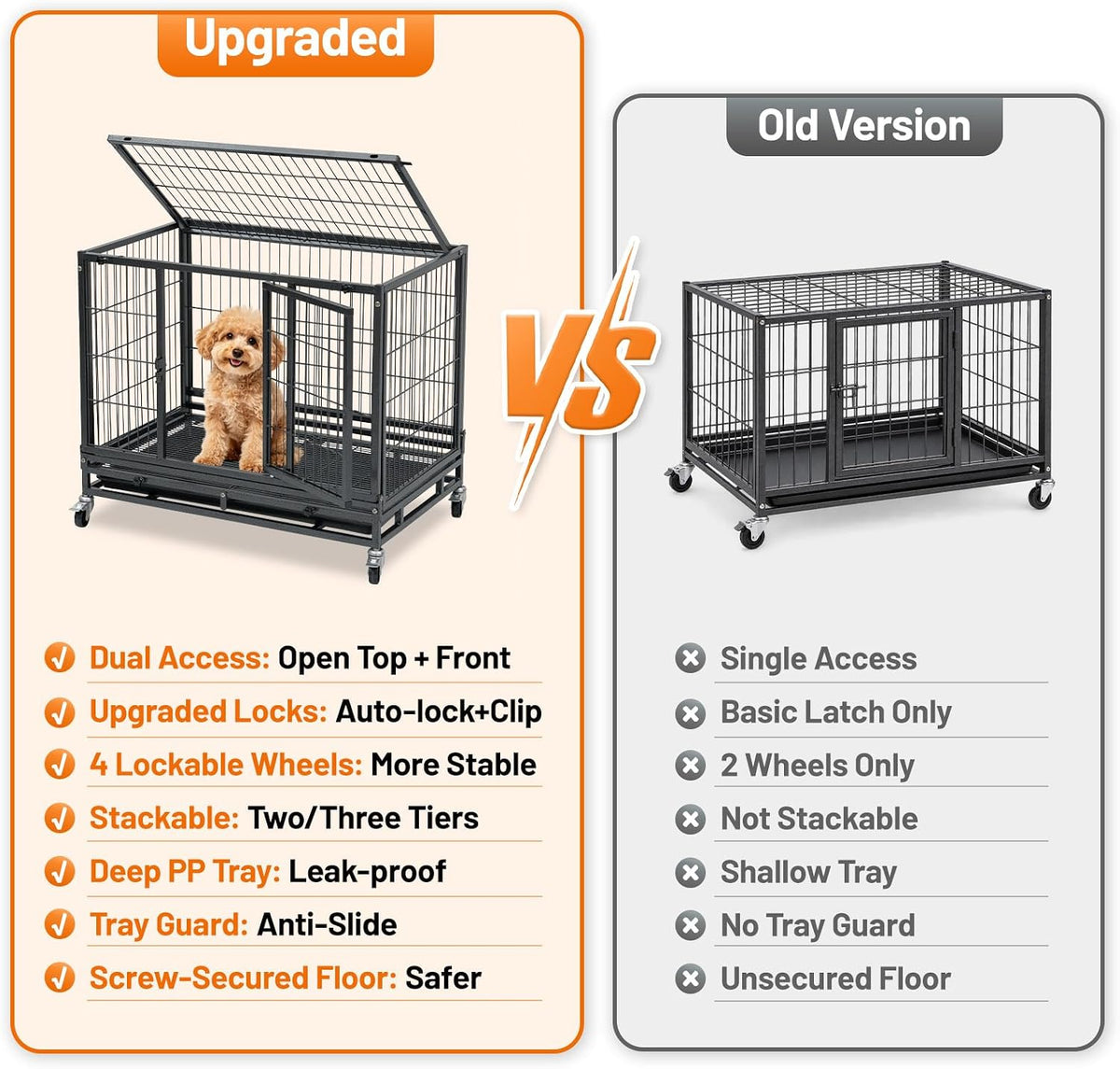 Homey Pet 31 inch stackable metal dog crate with wheels, two doors and pull-out tray - view 2