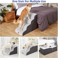 Pettycare Dog Stairs Ramp for High Beds and Couch,Curved Dog Steps for Small Pets, Pet Stairs Non-Slip Balanced Portable Puppy Ramp Indoor, 4 Steps,Grey