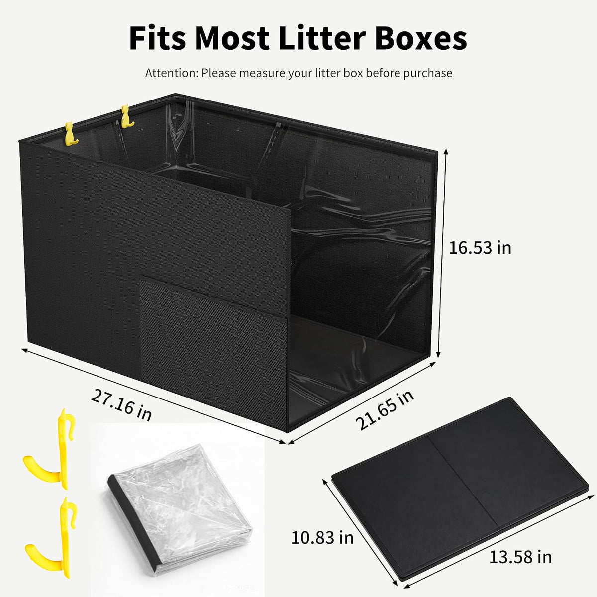 Waterproof Cat Litter Box Enclosure Splash Guard - Black-High - image 3